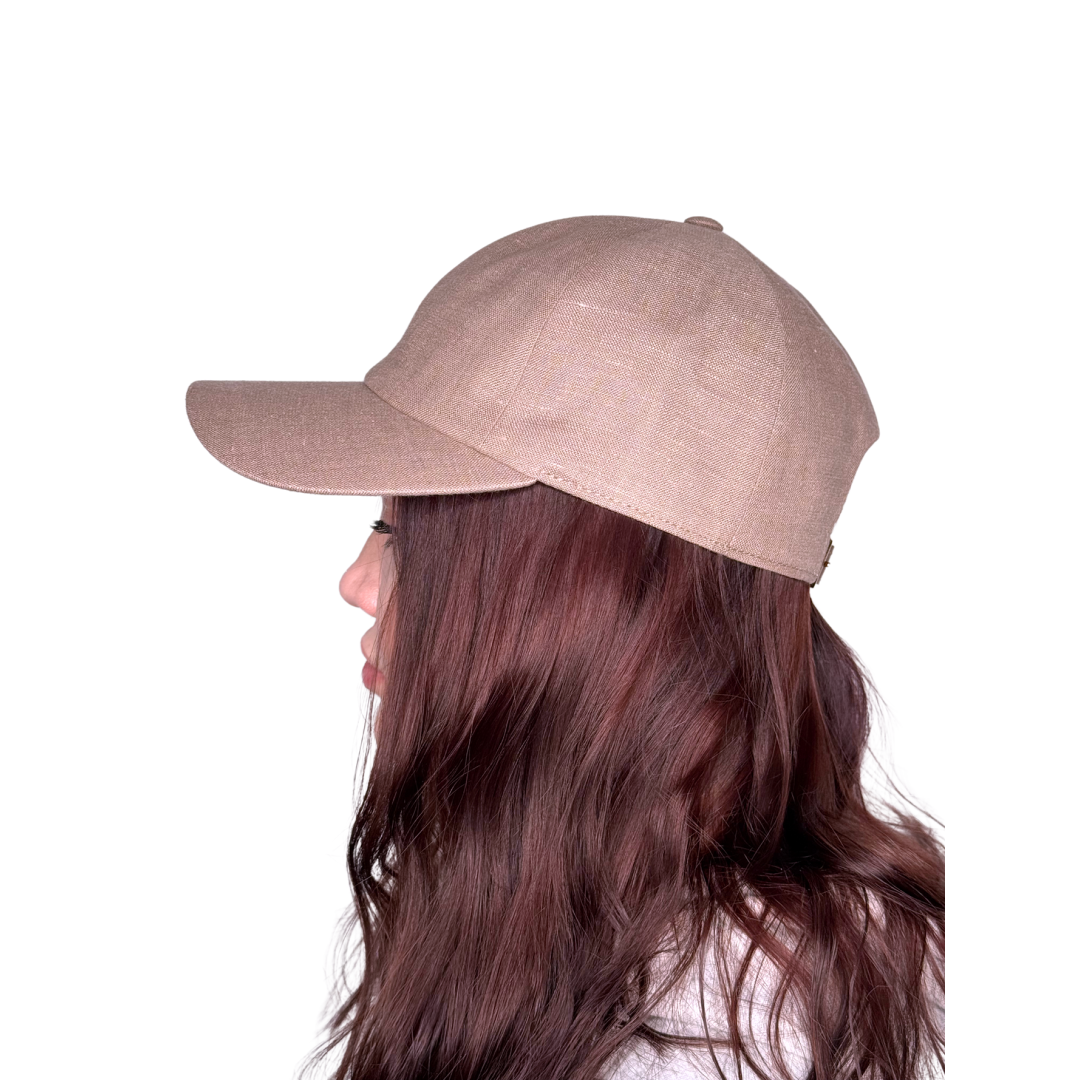CacheMio® Cappuccino-Beige Linen Baseball Cap — Elegant Italian Linen 🌿🪡🌿