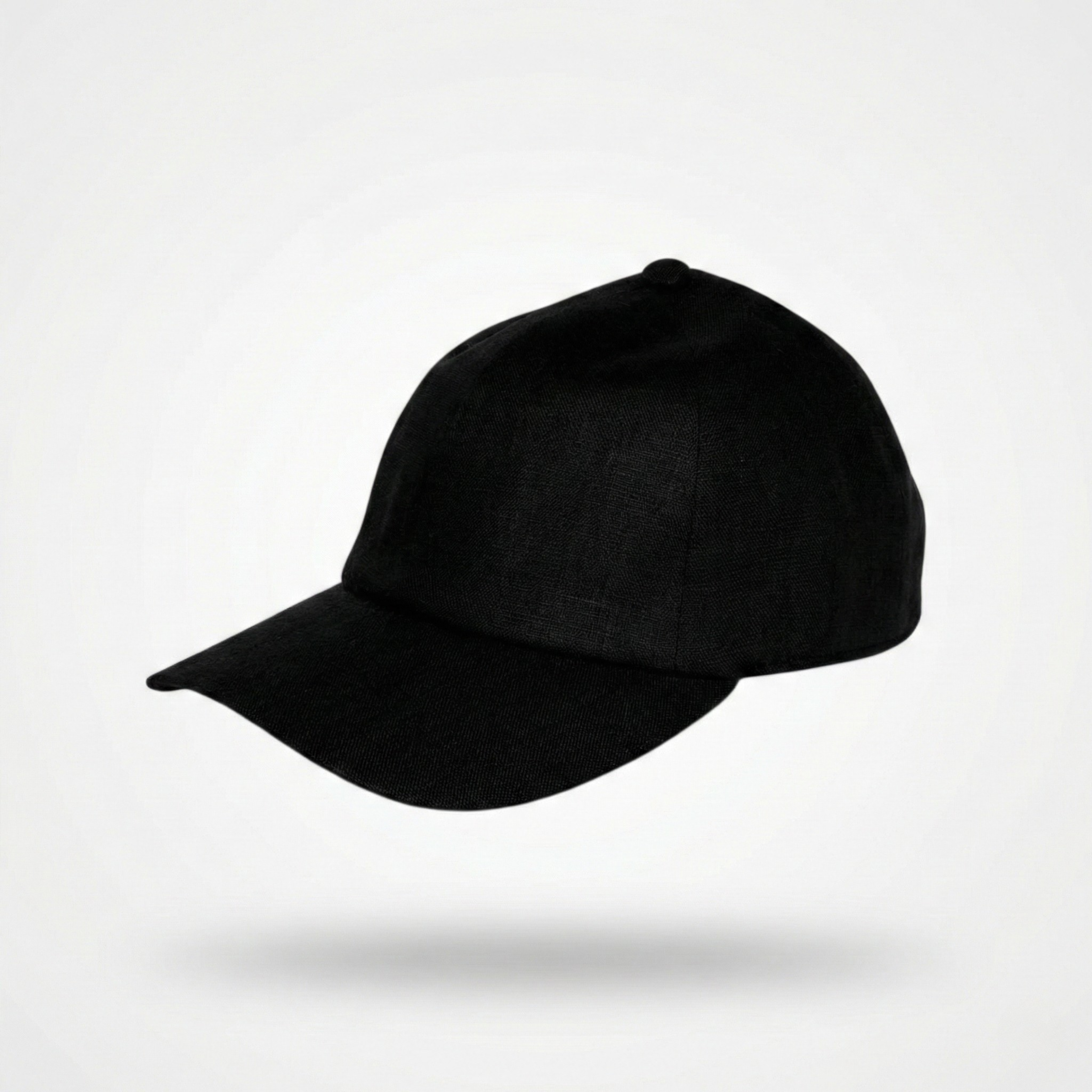 Black Linen Baseball Cap | Italian Fabric, Leather Strap | CacheMio®