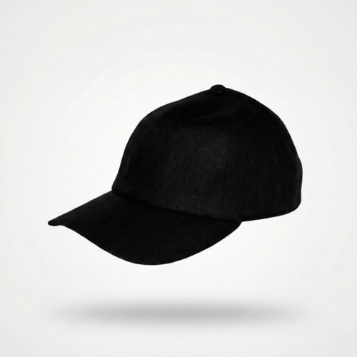 Black Linen Baseball Cap | Italian Fabric, Leather Strap | CacheMio®