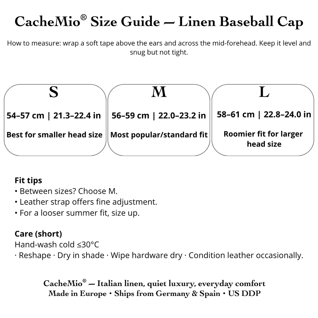 Italian Linen Baseball Cap – Cappuccino Beige, HandmadeLeather Strap CacheMio®