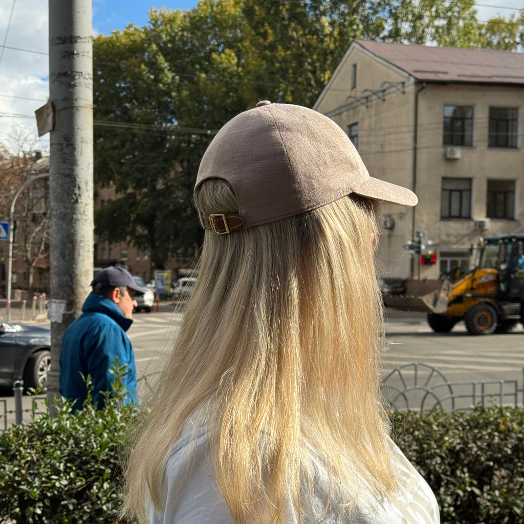 Italian Linen Baseball Cap – Cappuccino Beige, HandmadeLeather Strap CacheMio®