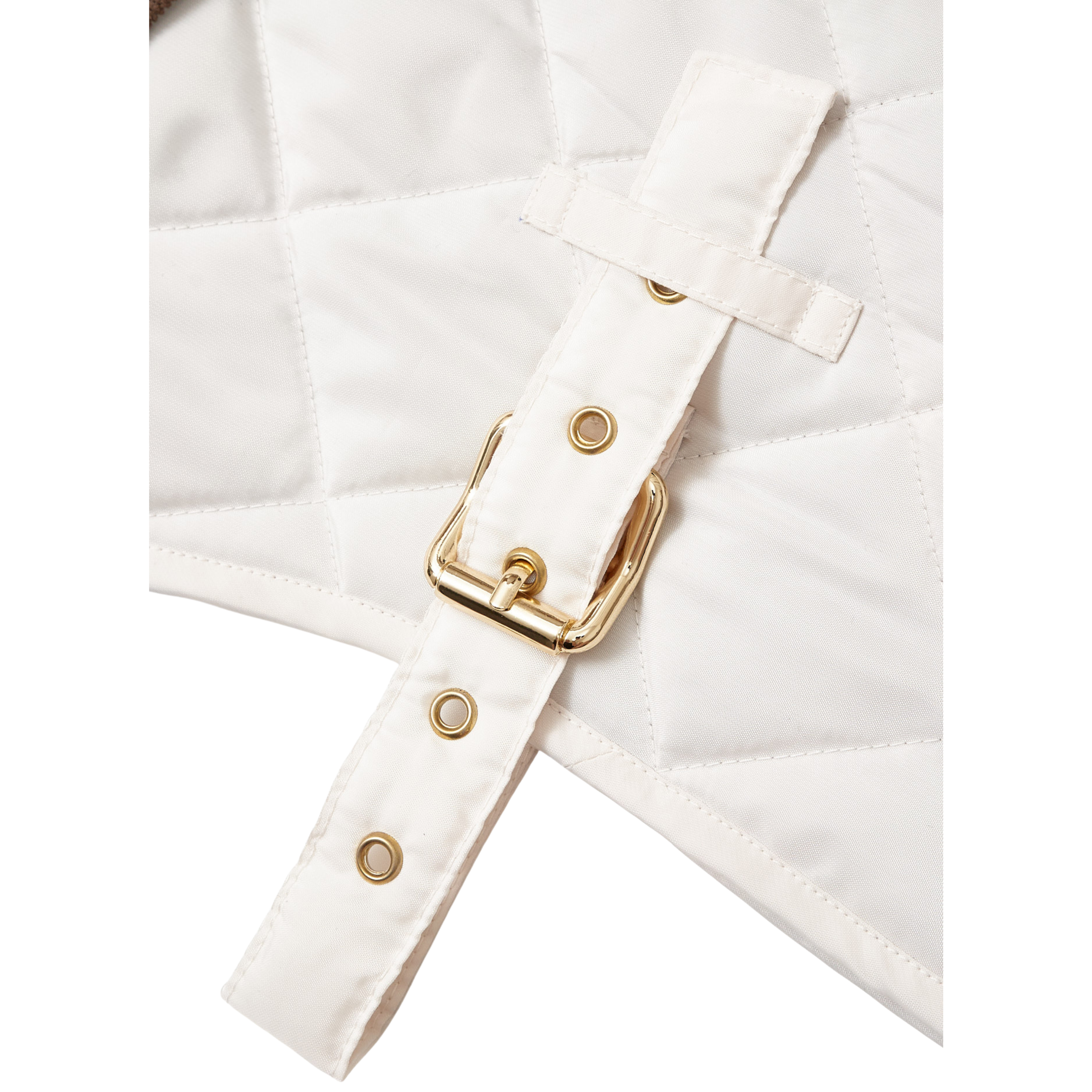 Heavy-duty brass fastens securely over the snowy textile. Precise tailoring and reinforced eyelets ensure the adjustable waist strap remains firmly locked during vigorous outdoor movement.