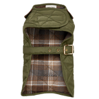 Interior view of the olive green dog coat by CacheMio x CHOUCHOÚ, showcasing the breathable, skin-friendly cotton lining.