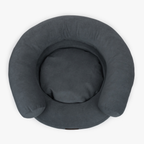 Deep slate grey textiles line the expansive central resting core, highlighting the symmetrical anatomical support built for restorative canine sleep.