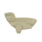 Lateral perspective emphasizes the ergonomic sleeve angle and thick ribbed cuffs of the heavyweight cotton dog hoodie in a calming sage tone.