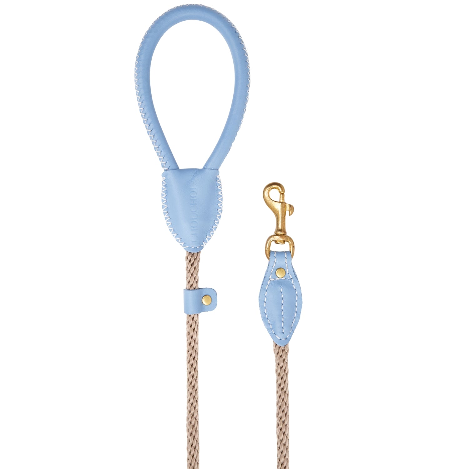 Clean vertical flatlay of the Light Blue dog walking leash by CacheMio & CHOUCHOÚ, showcasing its elegant design and shock-absorbing construction.
