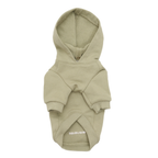 Muted pistachio green cotton shapes the frontal profile of this canine loungewear, highlighting the reinforced collar seam and relaxed chest architecture.