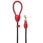 Clean vertical flatlay of the Classic Red and Black dog walking leash by CacheMio & CHOUCHOÚ, emphasizing its elegant and dynamic design.