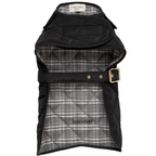Interior view of the stealthy canine jacket, revealing a comfortable patterned cotton lining designed for active thermal regulation.