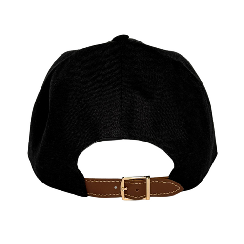 Black Linen Baseball Cap | Italian Fabric, Leather Strap | CacheMio®