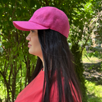 Linen Baseball Cap Pink – Side View | CacheMio®
