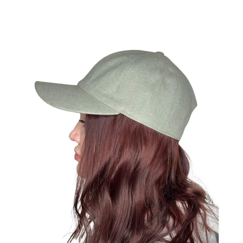 Linen Baseball Cap Olive – Side View | CacheMio®