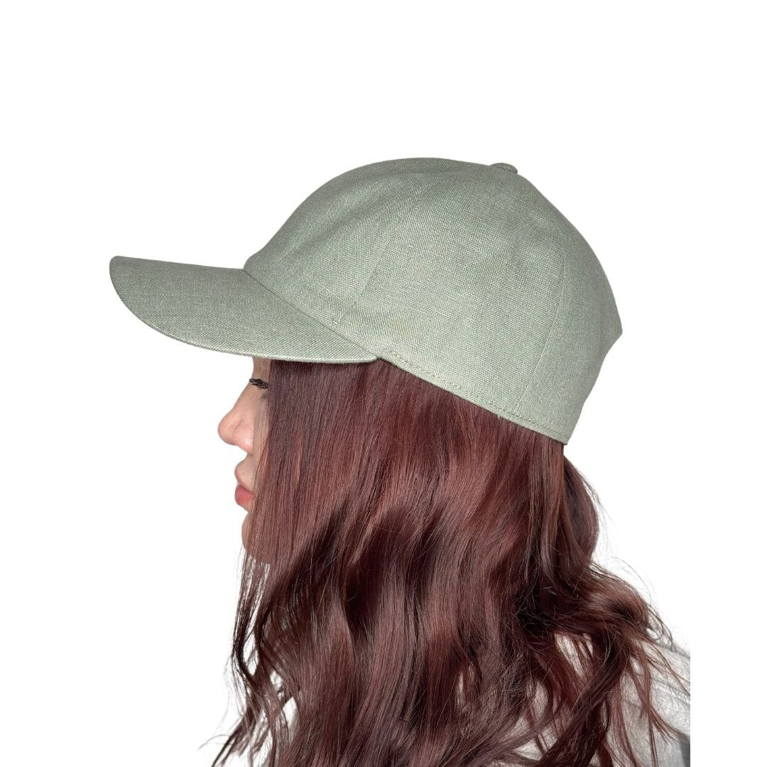 Linen Baseball Cap Olive – Side View | CacheMio®
