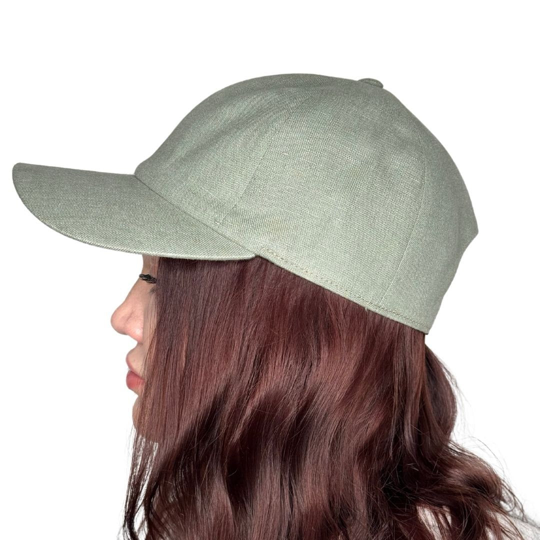 Linen Baseball Cap Olive – Detail View | CacheMio®